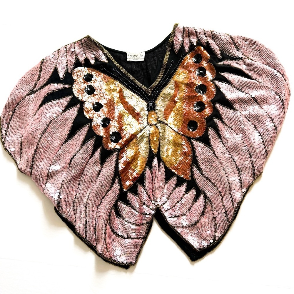 Vintage Celebrity Stylists Favorite Sequin Butterfly Top O/S by Swee Lo